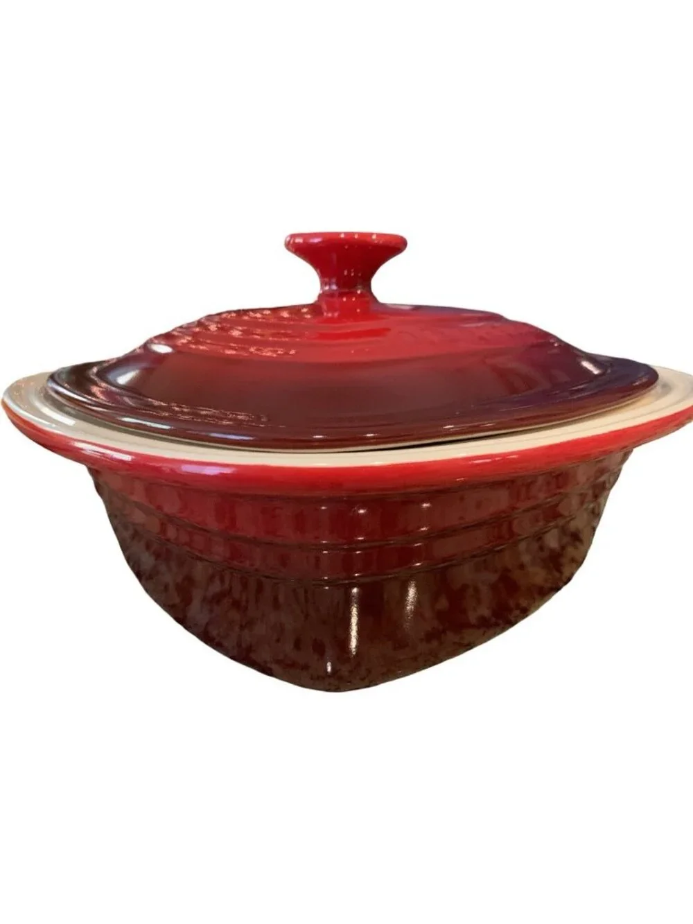 Le Creuset 2-1/2 Qt Red Heart Shaped Stoneware Baker Casserole Dutch Oven w/Lid